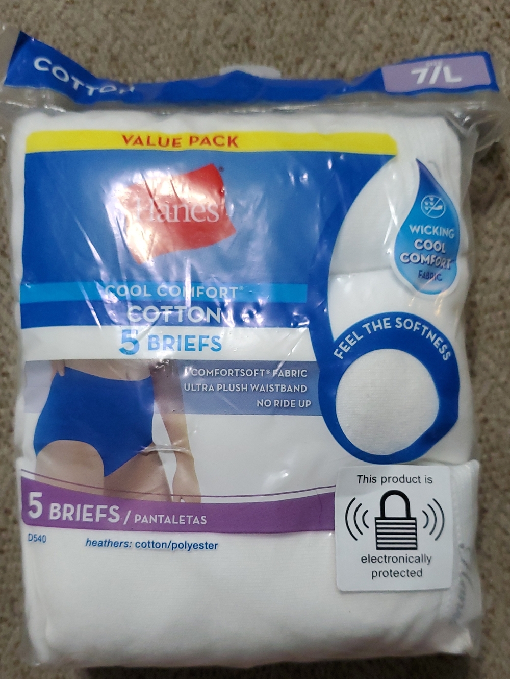 Hanes White Women's Size Large 7 Cotton Briefs 5-Pack - White
